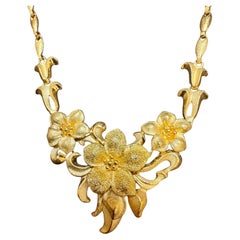 24 Karat Pure Gold Hand Made Yellow Gold Solid Flower Necklace, 37 Gm, 18 Inch
