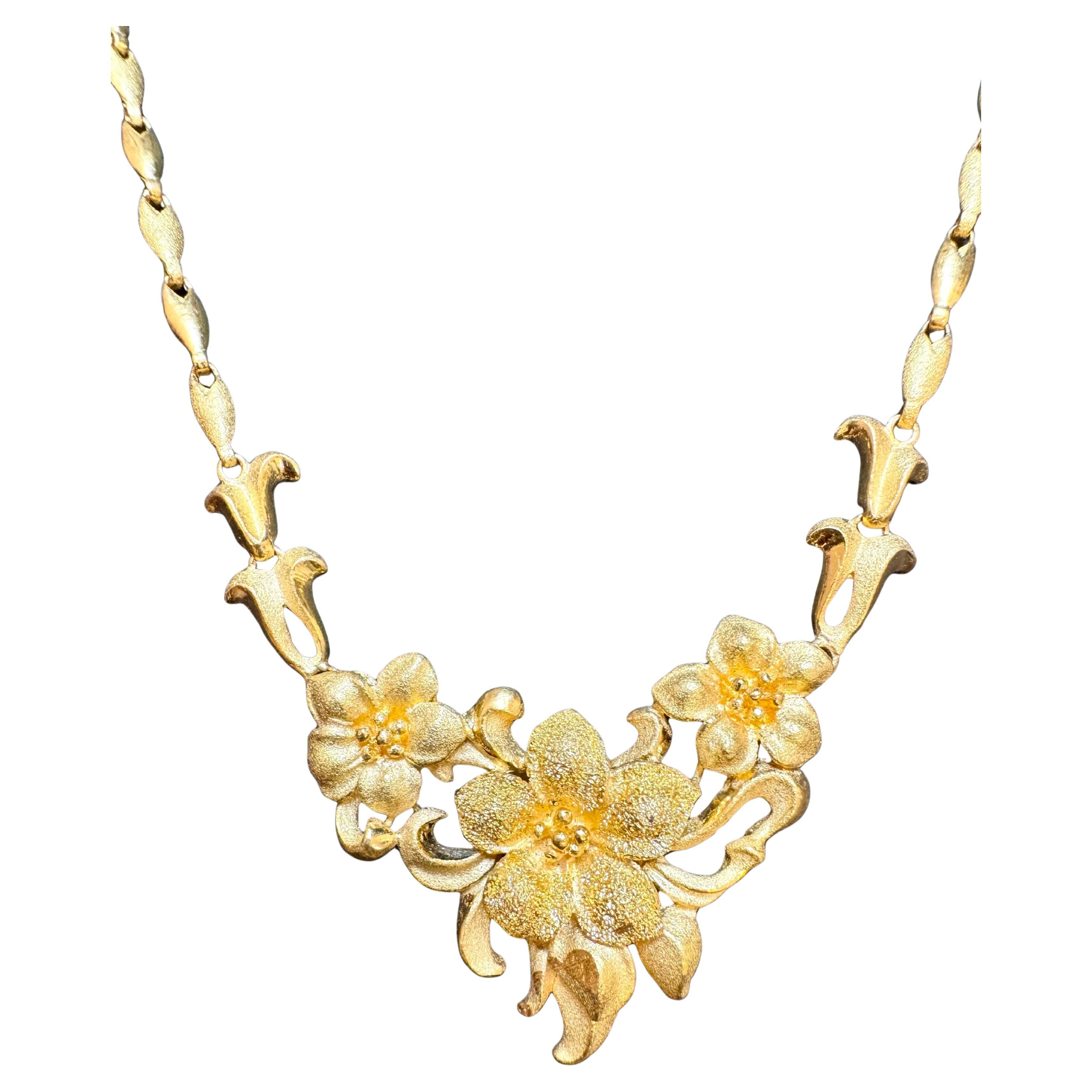 Collar Flor de Oro Puro de 24 Kilates Hand Made Solid, 37 Gm, 18 Pulgadas