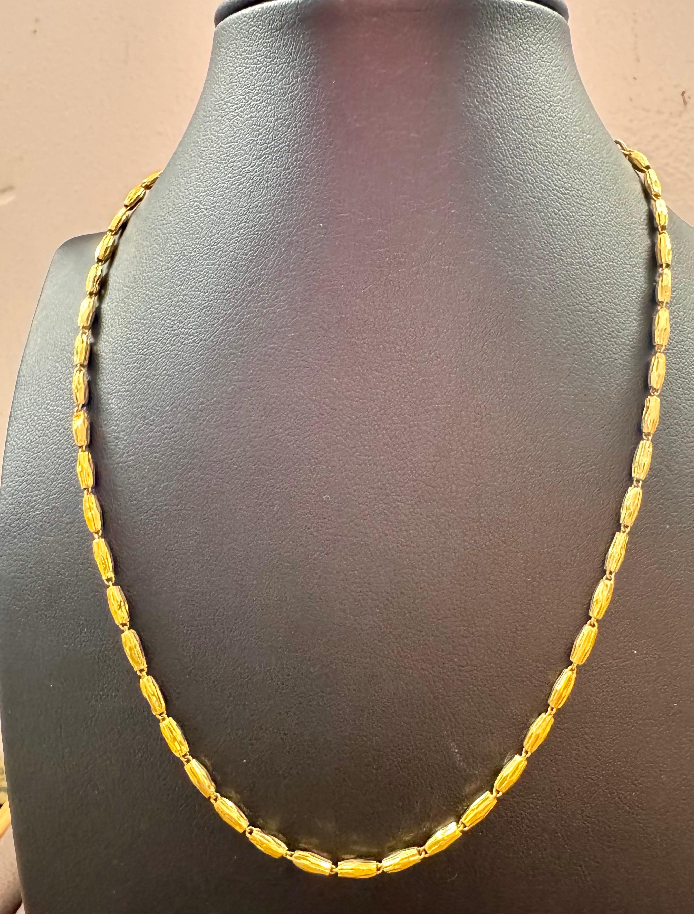 24 Karat Pure Gold Hand Made Yellow Gold Tube Chain Necklace, 4 Gm, 16 Inch In Excellent Condition For Sale In New York, NY