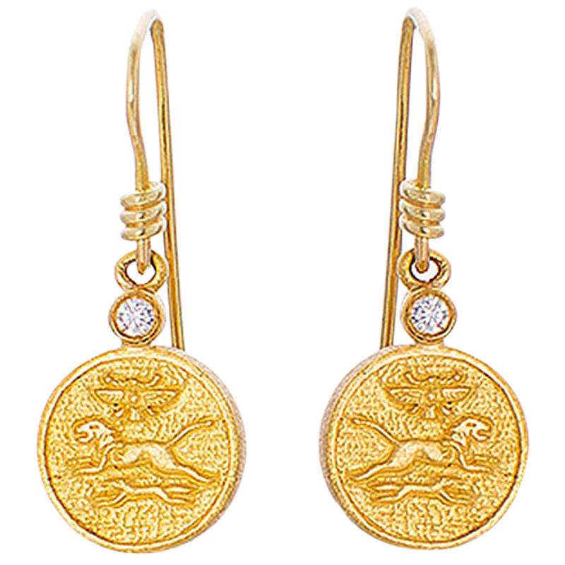 24 Karat Pure Gold Handcrafted Mios Ancient Egyptian Style Earrings For Sale