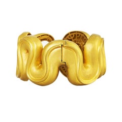 24 Karat Pure Gold Handcrafted Wavey Snake Cuff Bracelet