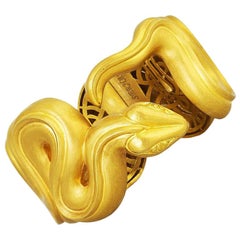 24 Karat Pure Gold Handcrafted Wavey Snake Cuff Bracelet