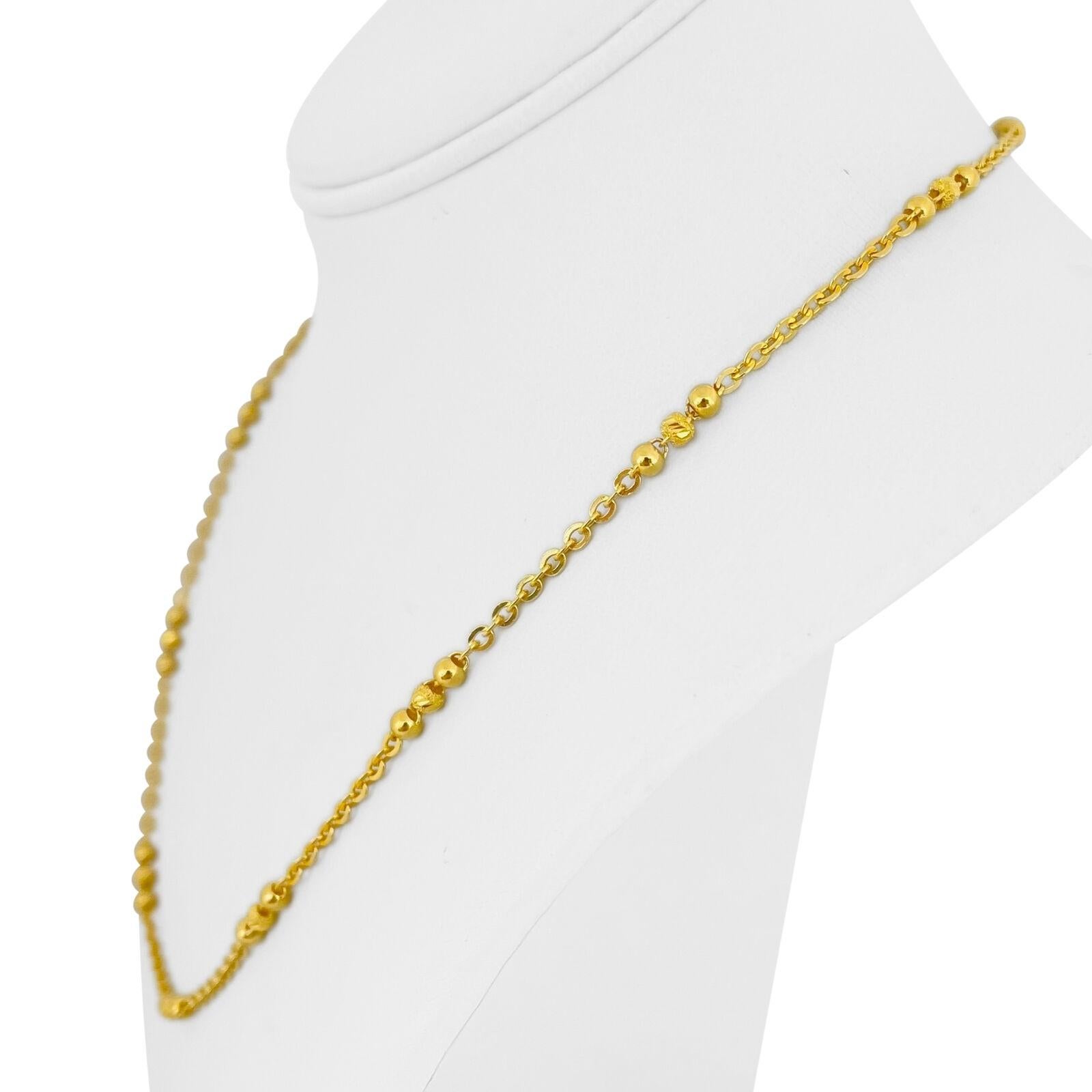 24k reines Gelbgold 14,7g Diamantschliff 3mm Kugel Perle und Kabel Link Halskette 20