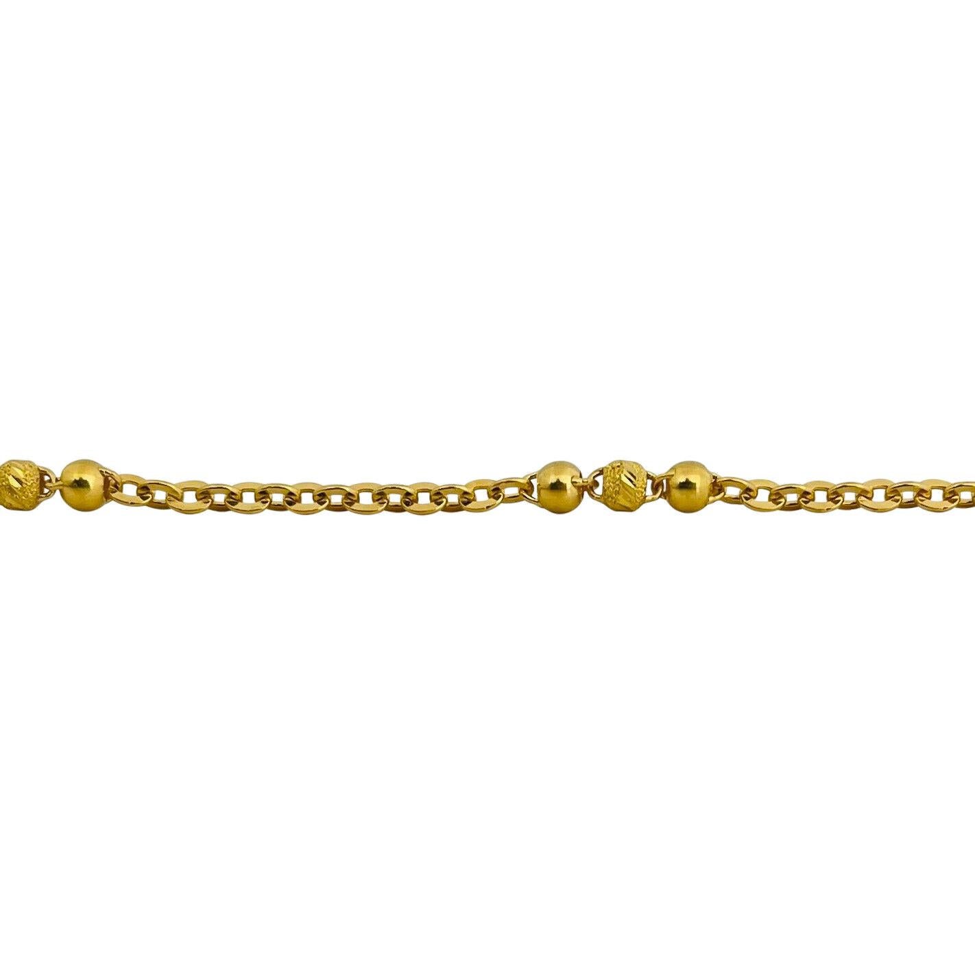 24 Karat reines Gelbgold Diamantschliff Kugelperlen und Kabel-Gliederhalskette für Damen oder Herren