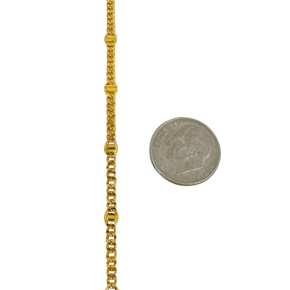 Women's or Men's 24 Karat Pure Yellow Gold Diamond Cut Curb Link Station Bracelet with Heart 
