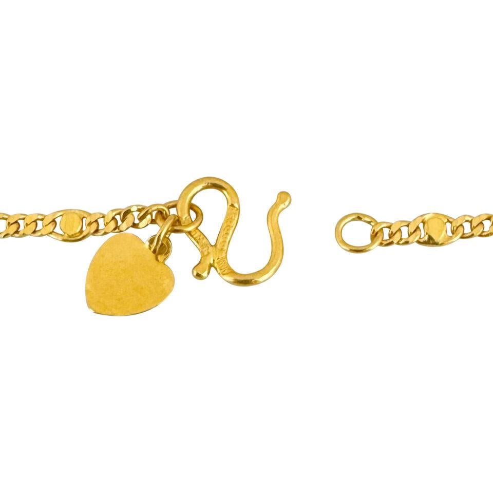 24 Karat Pure Yellow Gold Diamond Cut Curb Link Station Bracelet with Heart  1