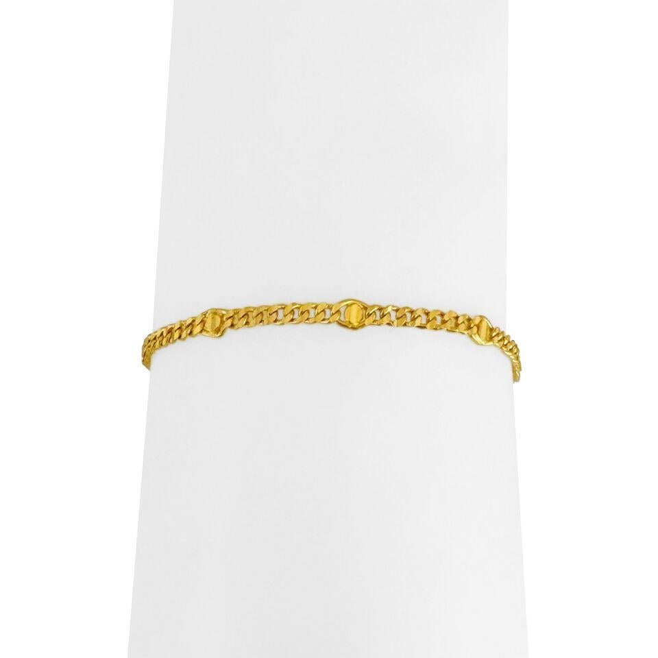 24 Karat Pure Yellow Gold Diamond Cut Curb Link Station Bracelet with Heart  2