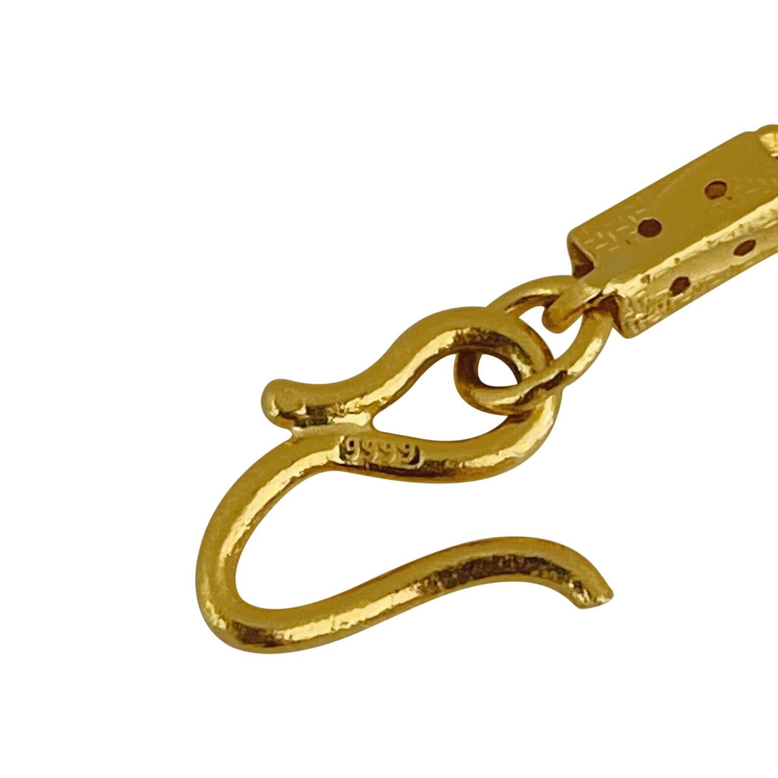Women's 24 Karat Pure Yellow Gold Ladies Diamond Cut Bar Link Chain Necklace For Sale