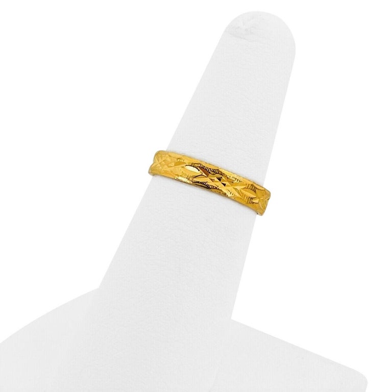 24 Karat Pure Yellow Gold Ladies Diamond Cut Etched Band Ring For Sale ...