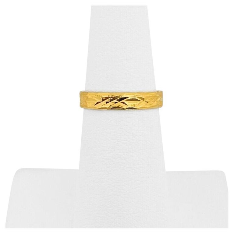 24 Karat Pure Yellow Gold Ladies Diamond Cut Etched Band Ring For Sale ...