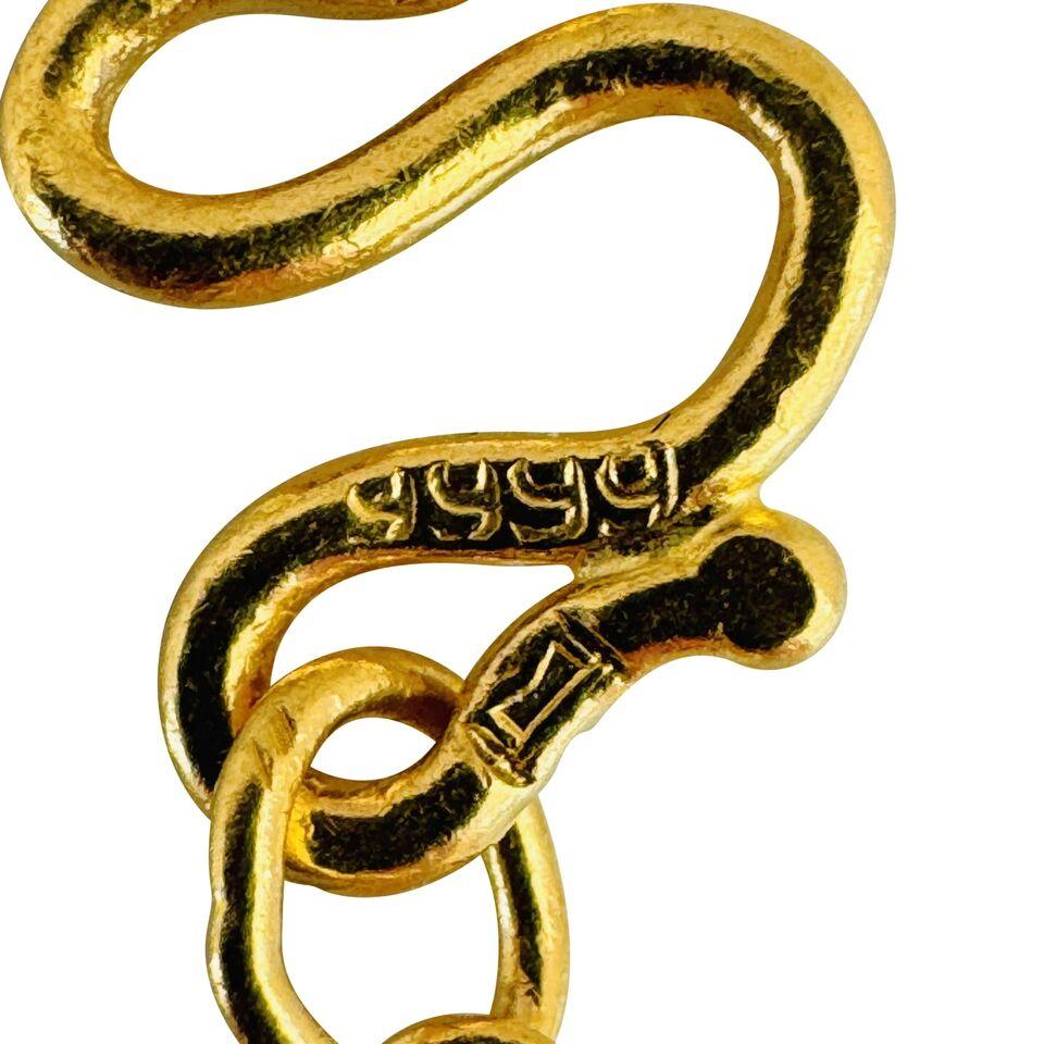 24 Karat Pure Yellow Gold Ladies Diamond Cut Fancy Link Necklace  For Sale 3