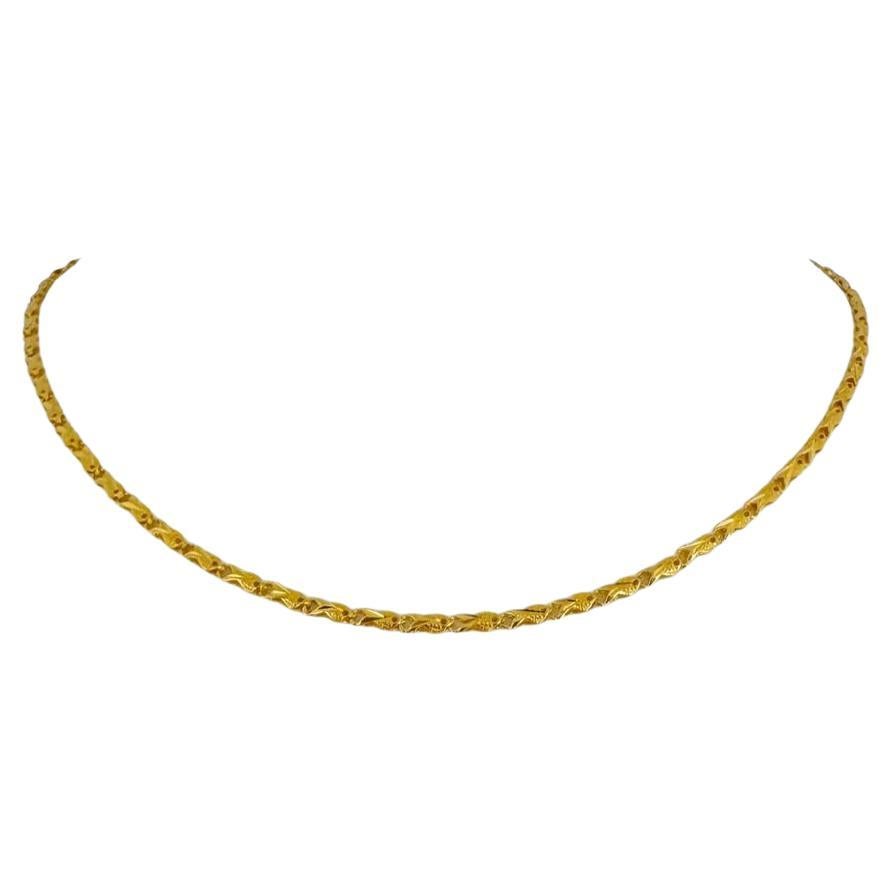 Collier à maillons fantaisie pour femmes en or jaune pur 24 carats avec diamants 