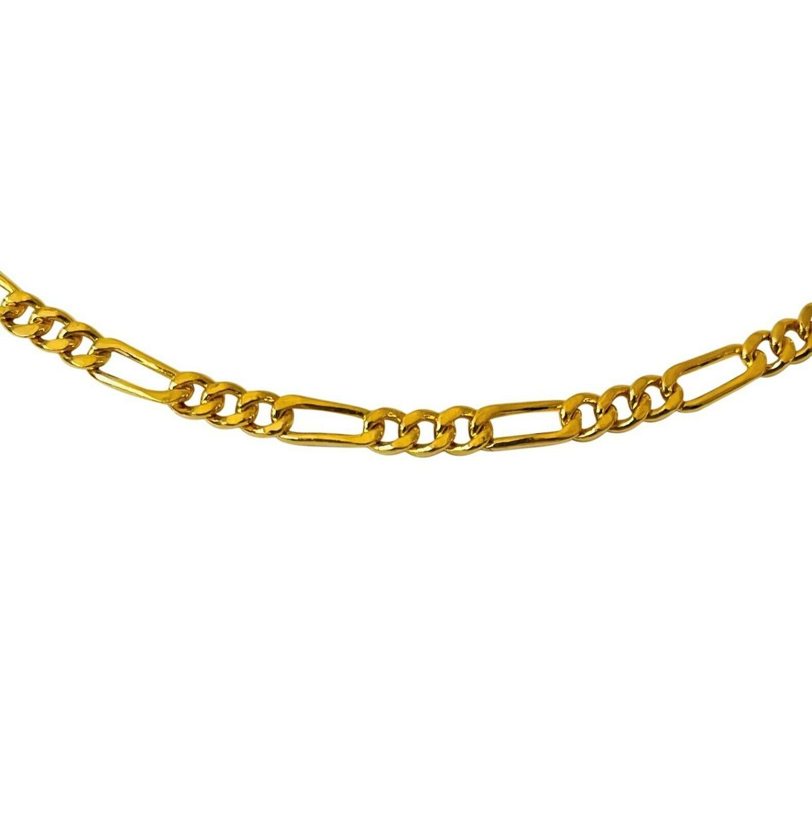 24 Karat Pure Yellow Gold Ladies Figaro Link Chain Necklace In Good Condition In Guilford, CT