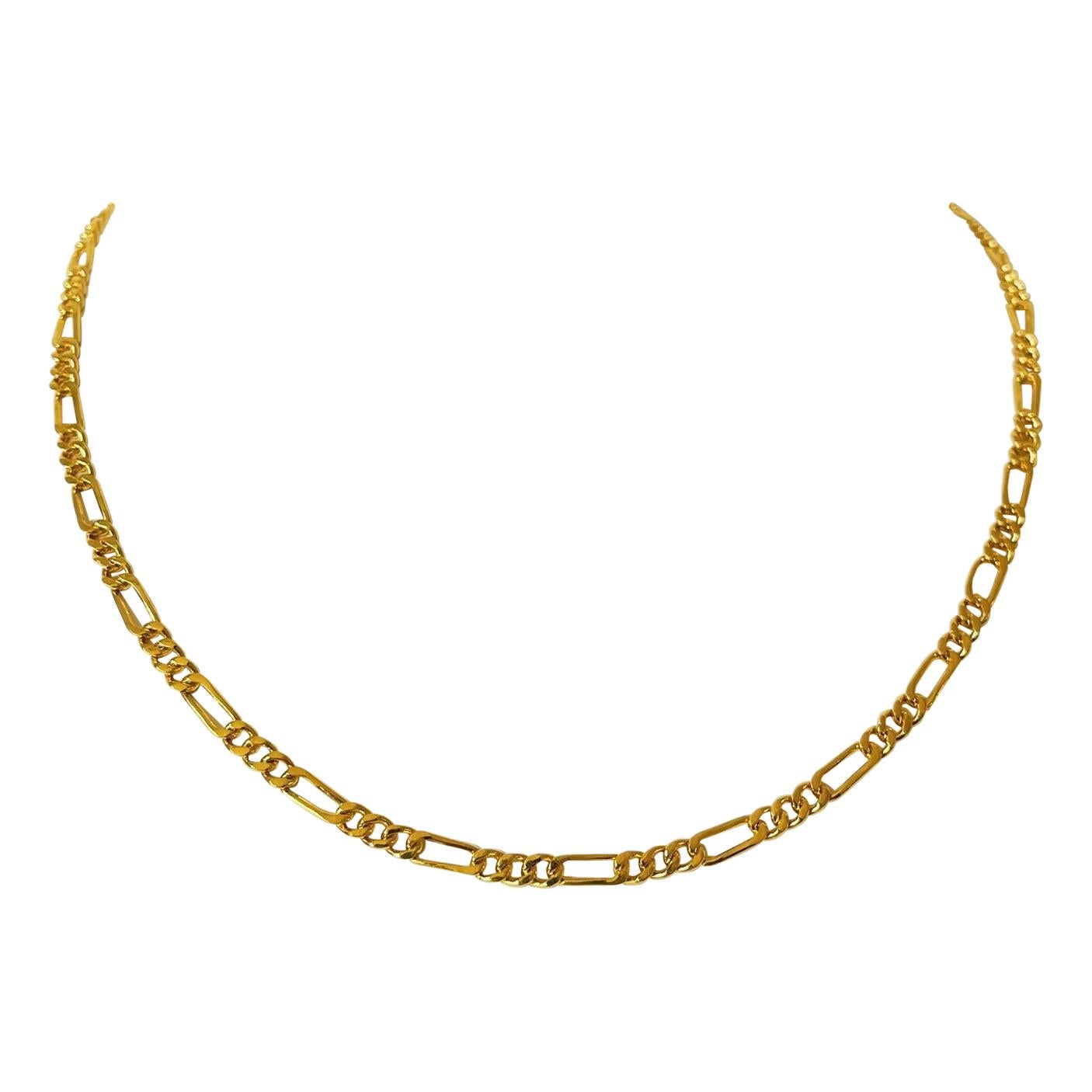 24 Karat Pure Yellow Gold Ladies Figaro Link Chain Necklace