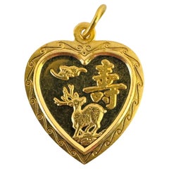 24 Karat reines Gelbgold massives asiatisches Tierherz-Charm-Anhänger