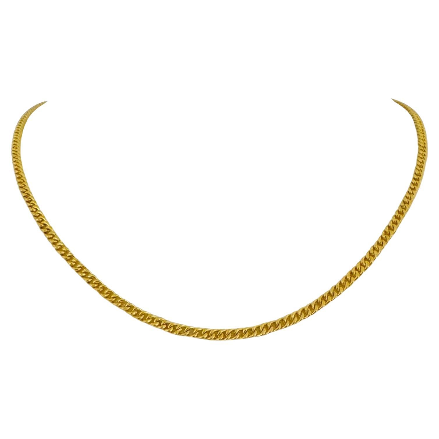 24 Karat Pure Yellow Gold Solid Curb Link Chain Necklace 