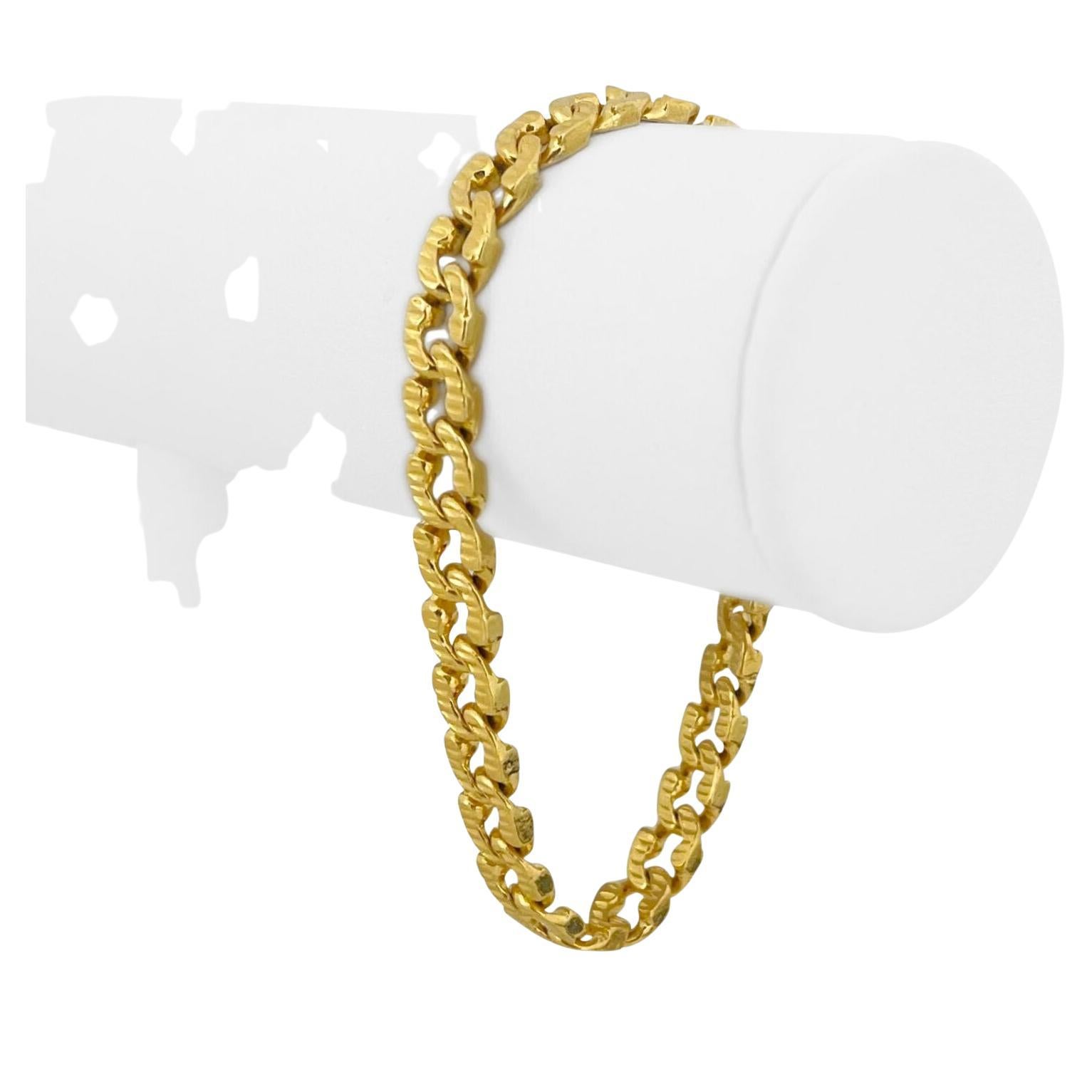 24 Karat Pure Yellow Gold Solid Diamond Cut Curb Link Bracelet For Sale