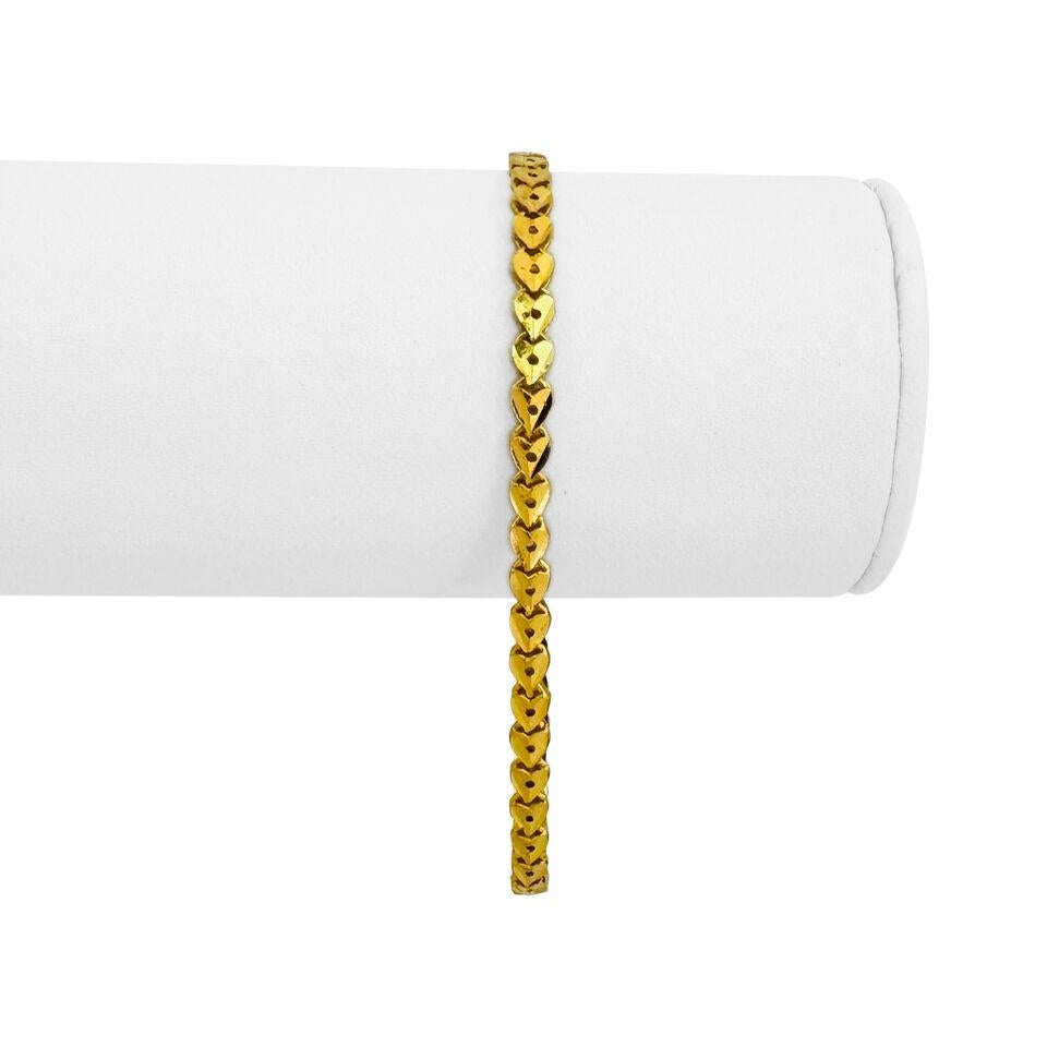 Bracelet en or jaune pur 24k 7.4g Solid 3.5mm Diamond Cut Heart Link Bracelet 7