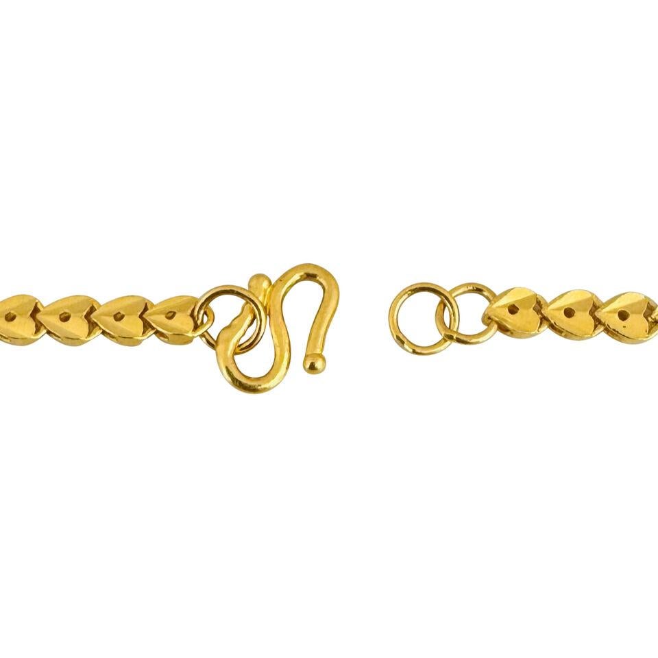 24 Karat Pure Yellow Gold Solid Diamond Cut Heart Link Bracelet  For Sale 1