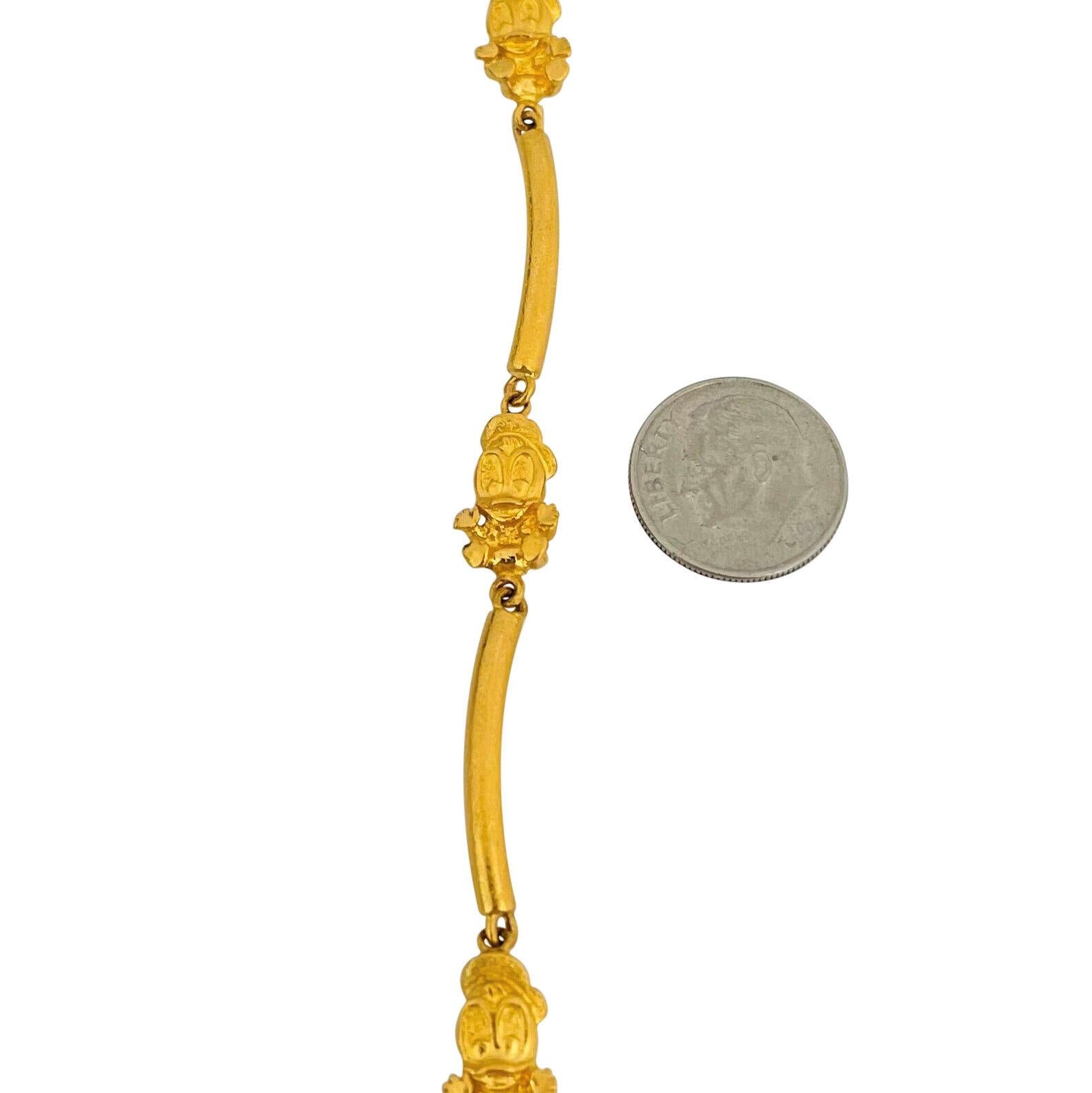 24 Karat reines Gelbgold massives Disney Donald Duck Charm Bar-Gliederarmband für Damen oder Herren