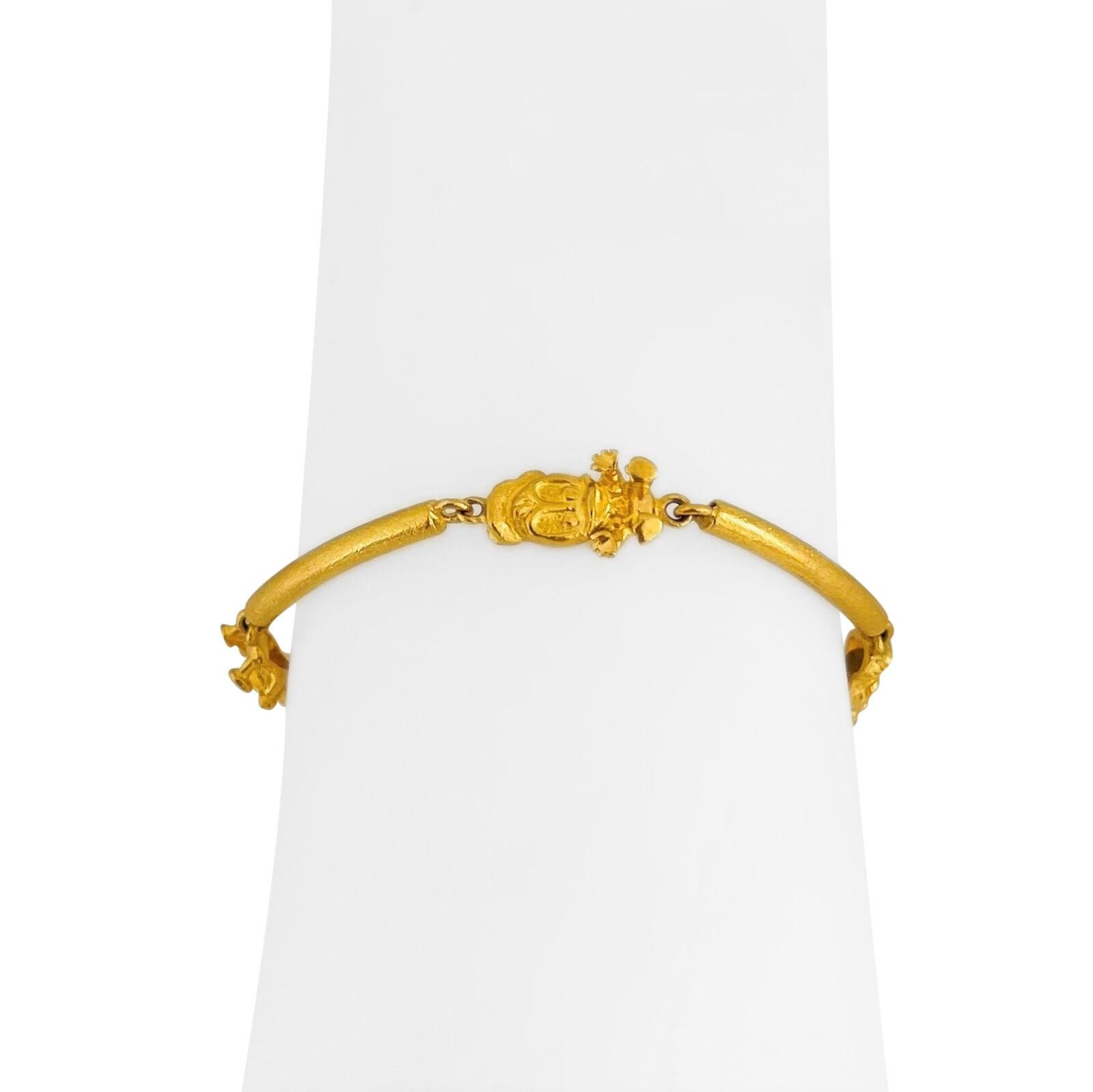 Women's or Men's 24 Karat Pure Yellow Gold Solid Disney Donald Duck Charm Bar Link Bracelet