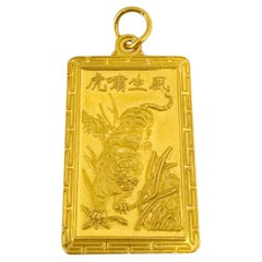 24 Karat reines Gelbgold massiver, schwerer, ausgefallener asiatischer Tiger-Anhänger