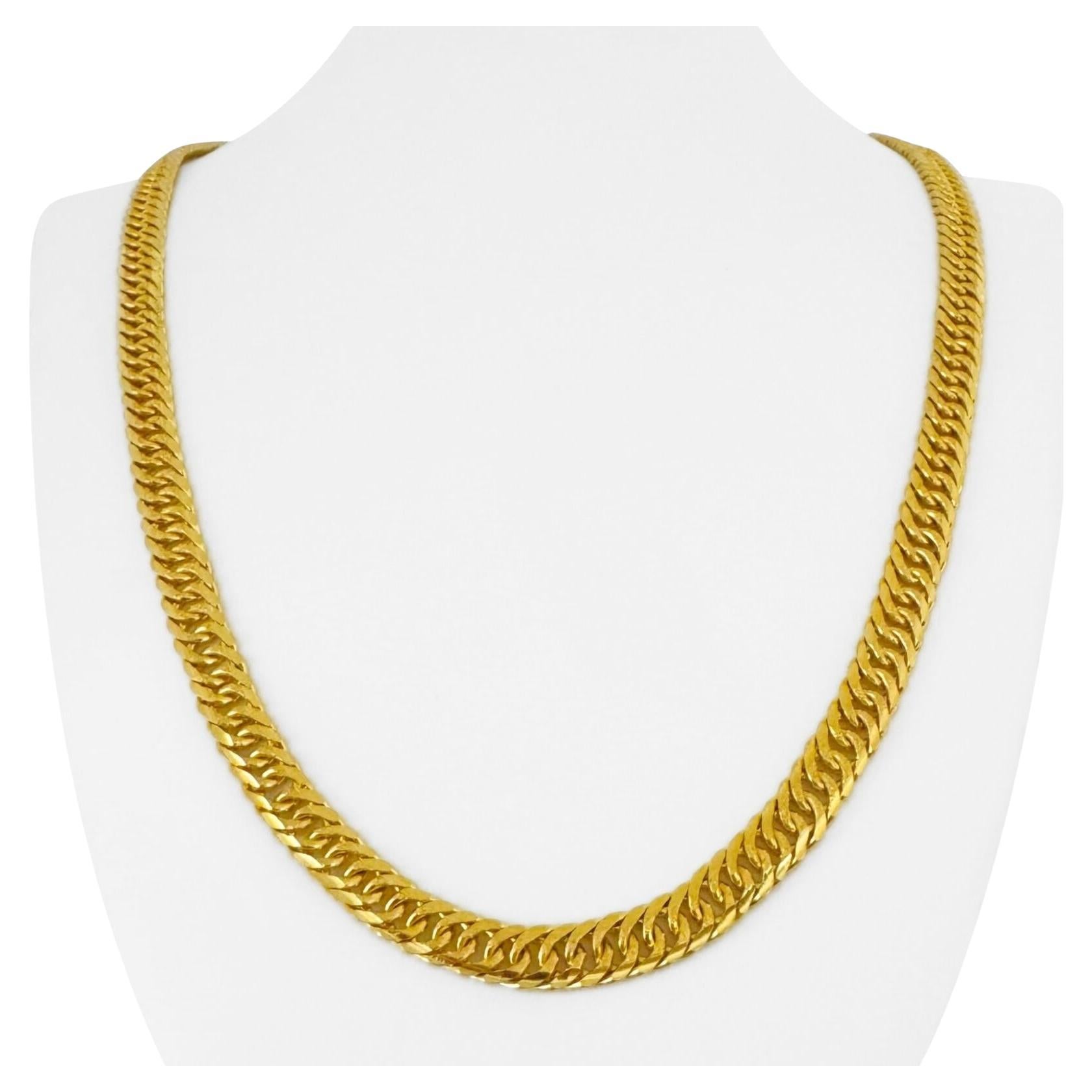 24 Karat Pure Yellow Gold Solid Heavy Fancy Curb Link Chain Necklace  For Sale