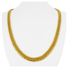 24 Karat reines Gelbgold massive schwere Fancy Curb Gliederkette Halskette
