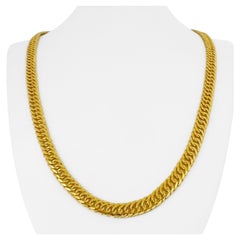 24 Karat Pure Yellow Gold Solid Heavy Fancy Curb Link Chain Necklace 