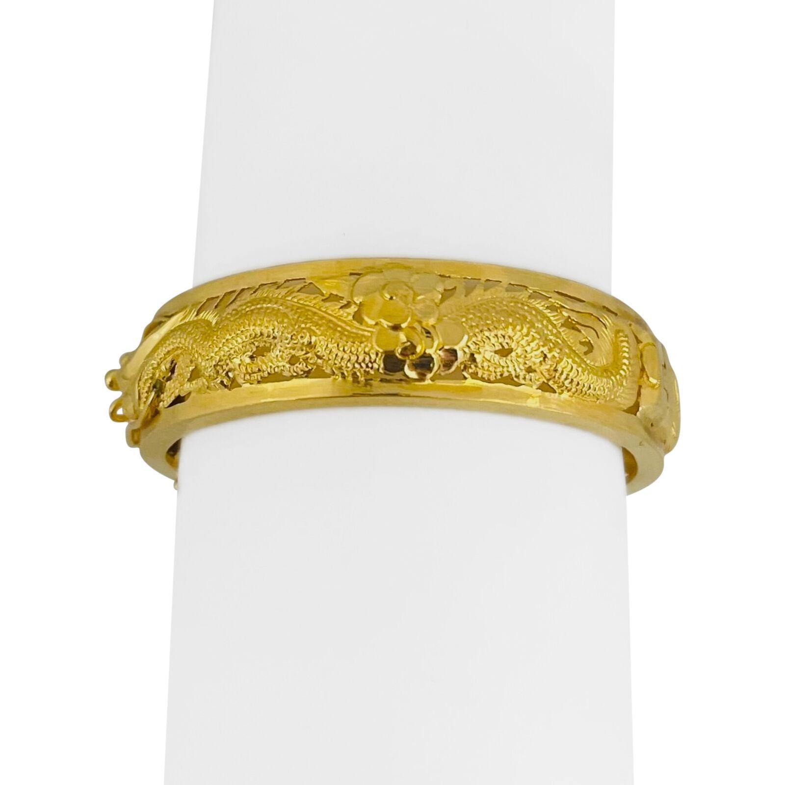 Women's or Men's 24 Karat Pure Yellow Gold Solid Heavy Intricate Bangle Bracelet 