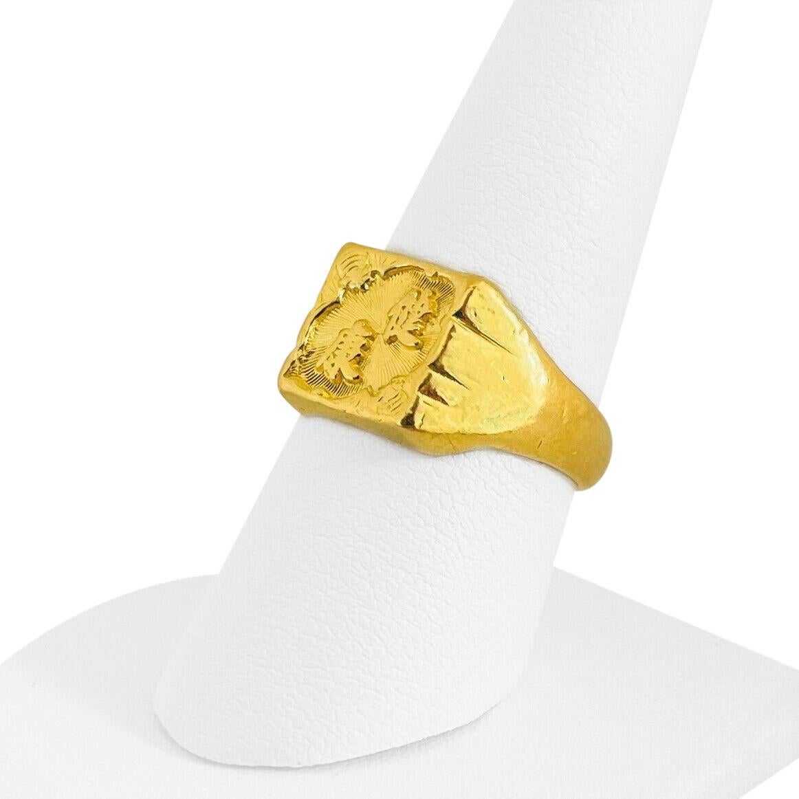24k Pure Yellow Gold 13.5g Solid Heavy Squared Asian Symbols Wrap Ring Size 8

Condition:  Excellent Condition, Professionally Cleaned and Polished
Metal:  24k Gold (Marked, and Professionally Tested)
Weight:  13.5g
Face Measurements:  12mm by