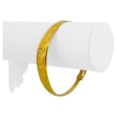 24 Karat Pure Yellow Gold Solid Intricate Slide Flex Bangle Bracelet Adjustable