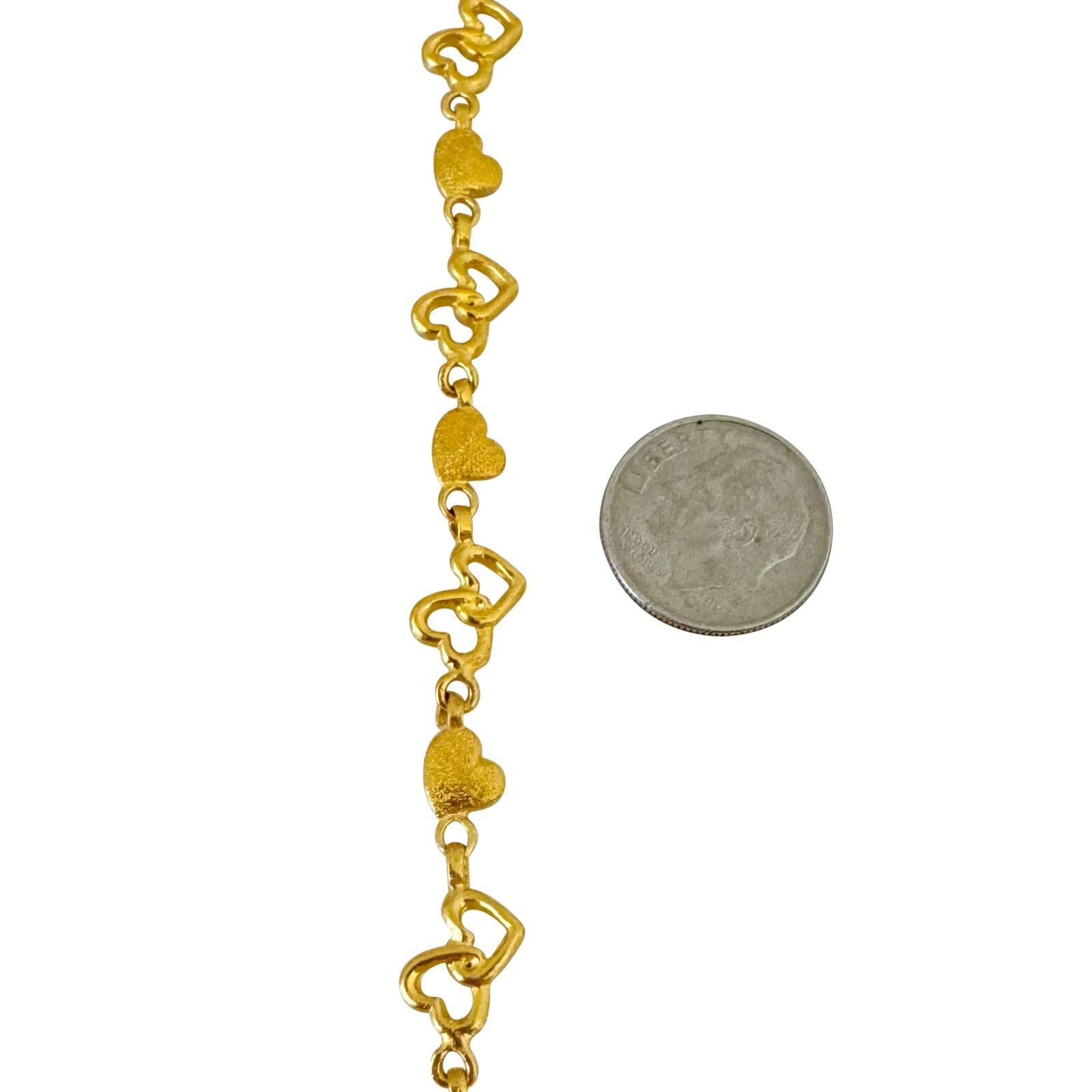 24 Karat reines Gelbgold Massives Damenherz-Gliederarmband 1