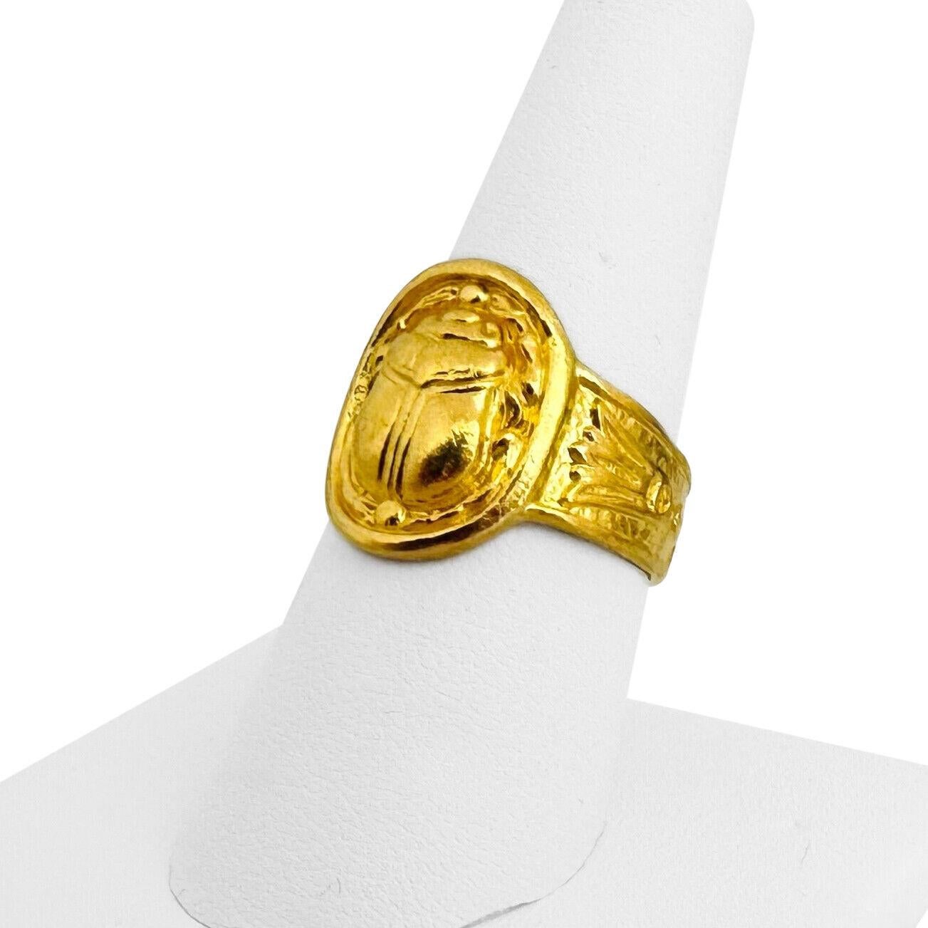 24k Pure Yellow Gold 14.4g Solid Scarab Beetle Ankh Ring Size 7

Condition:  Excellent Condition, Professionally Cleaned and Polished
Metal:  24k Gold (Marked, and Professionally Tested)
Weight:  14.4g
Width:  17.5mm at face, 6mm at back
Size: 