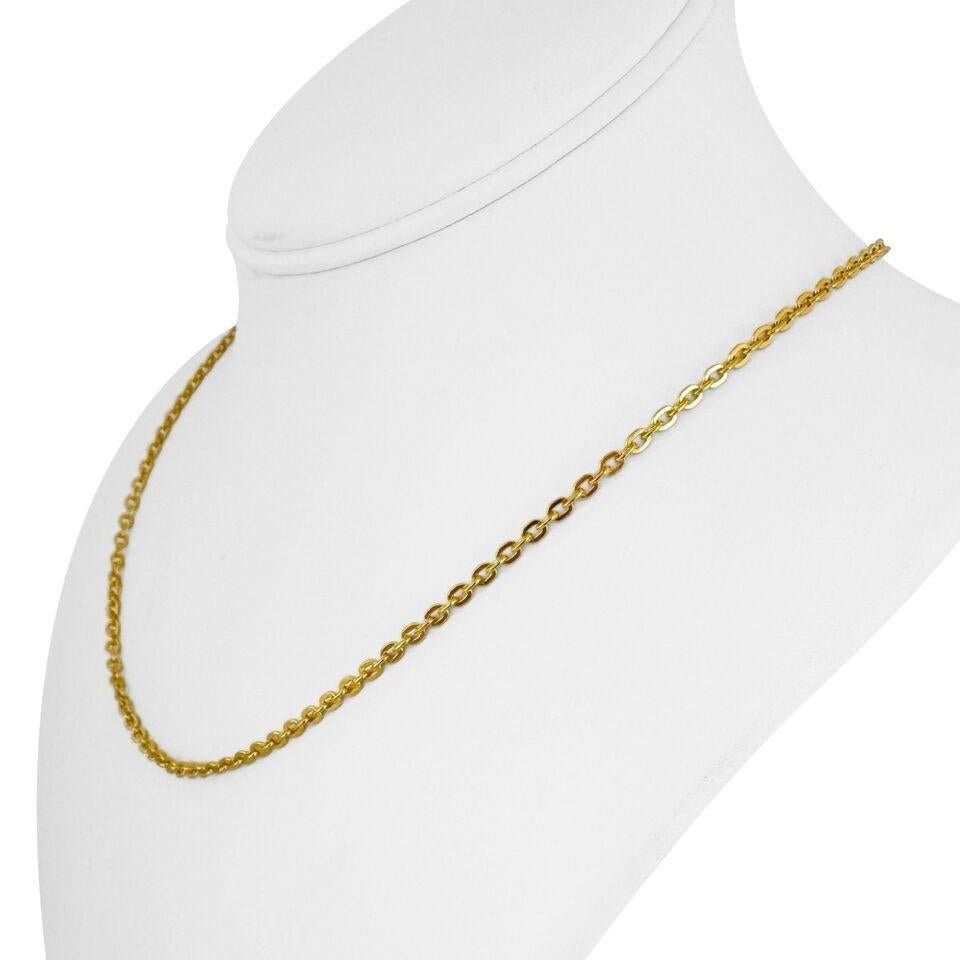 24 Karat Pure Yellow Gold Solid Thin Cable Link Chain Necklace  For Sale 2