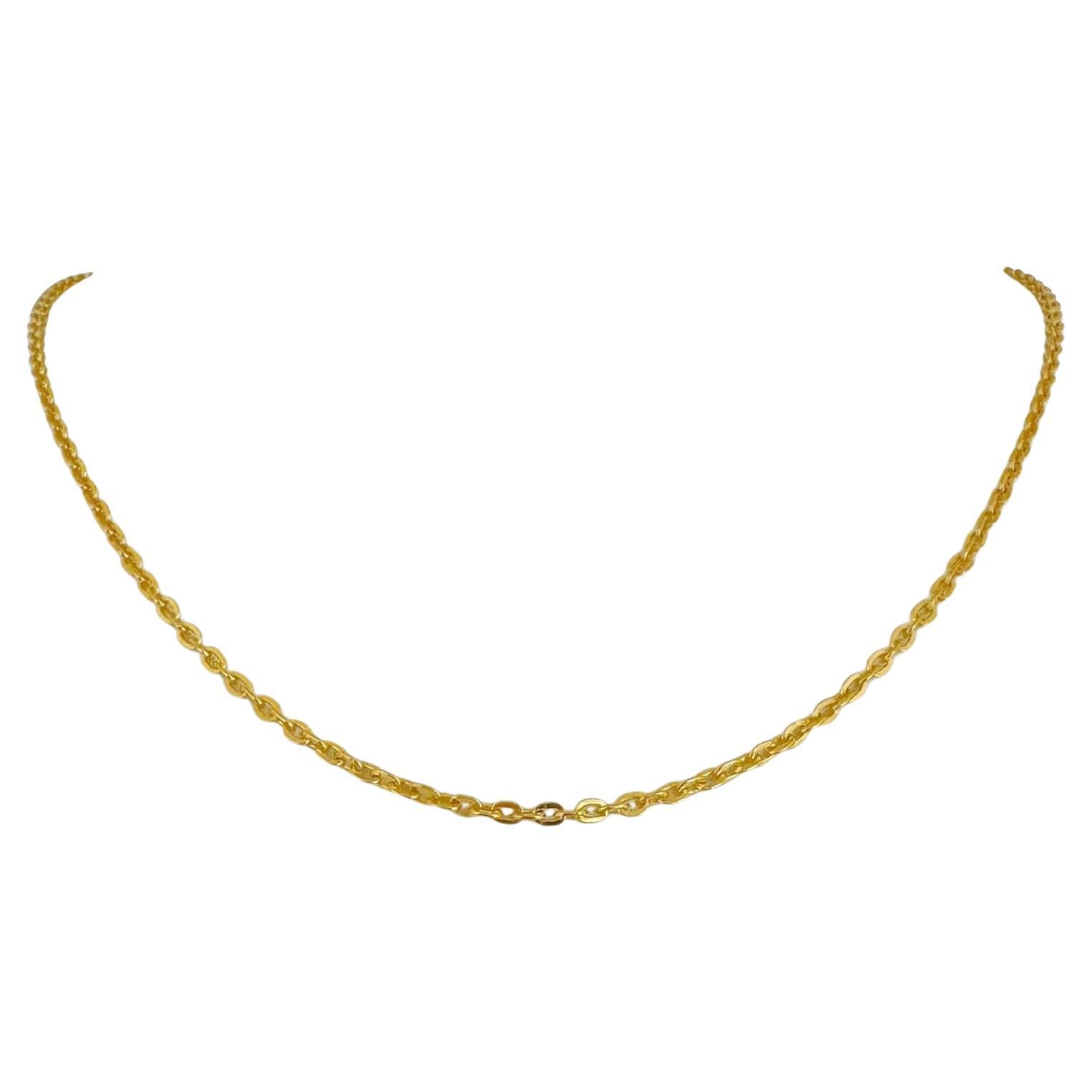 24 Karat Pure Yellow Gold Solid Thin Cable Link Chain Necklace  For Sale