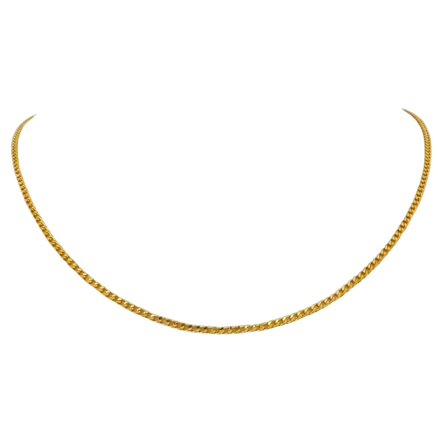 24 Karat Pure Yellow Gold Solid Thin Curb Link Chain Necklace  For Sale
