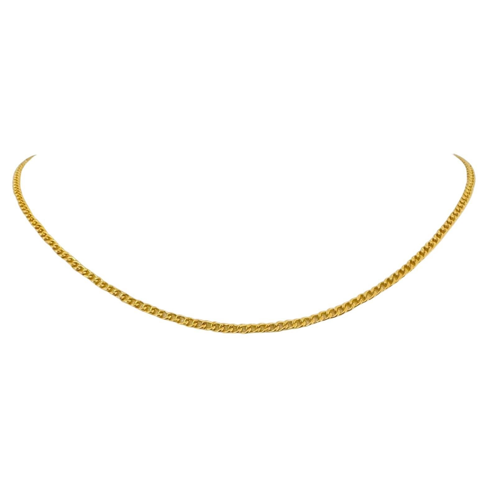 24 Karat Pure Yellow Gold Solid Thin Curb Link Chain Necklace 