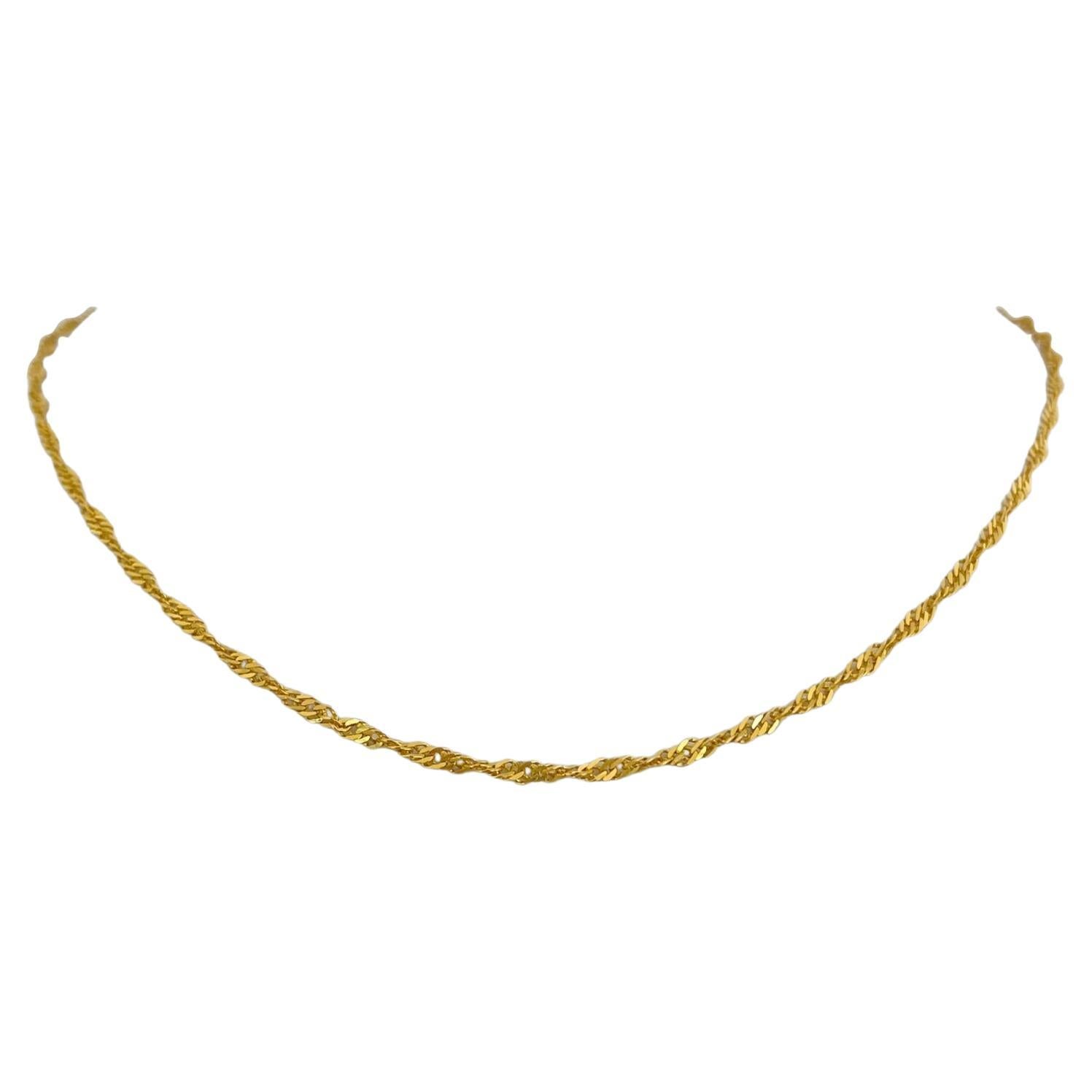 24 Karat Pure Yellow Gold Solid Thin Twisted Curb Link Chain Necklace 