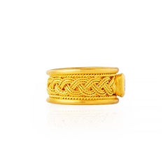 24 Karat Wide Weave Mesh Band Diamond Solitaire Ring