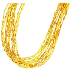 24 Karat Yellow Gold '10' Strand Necklace with Hammered Gold Links
