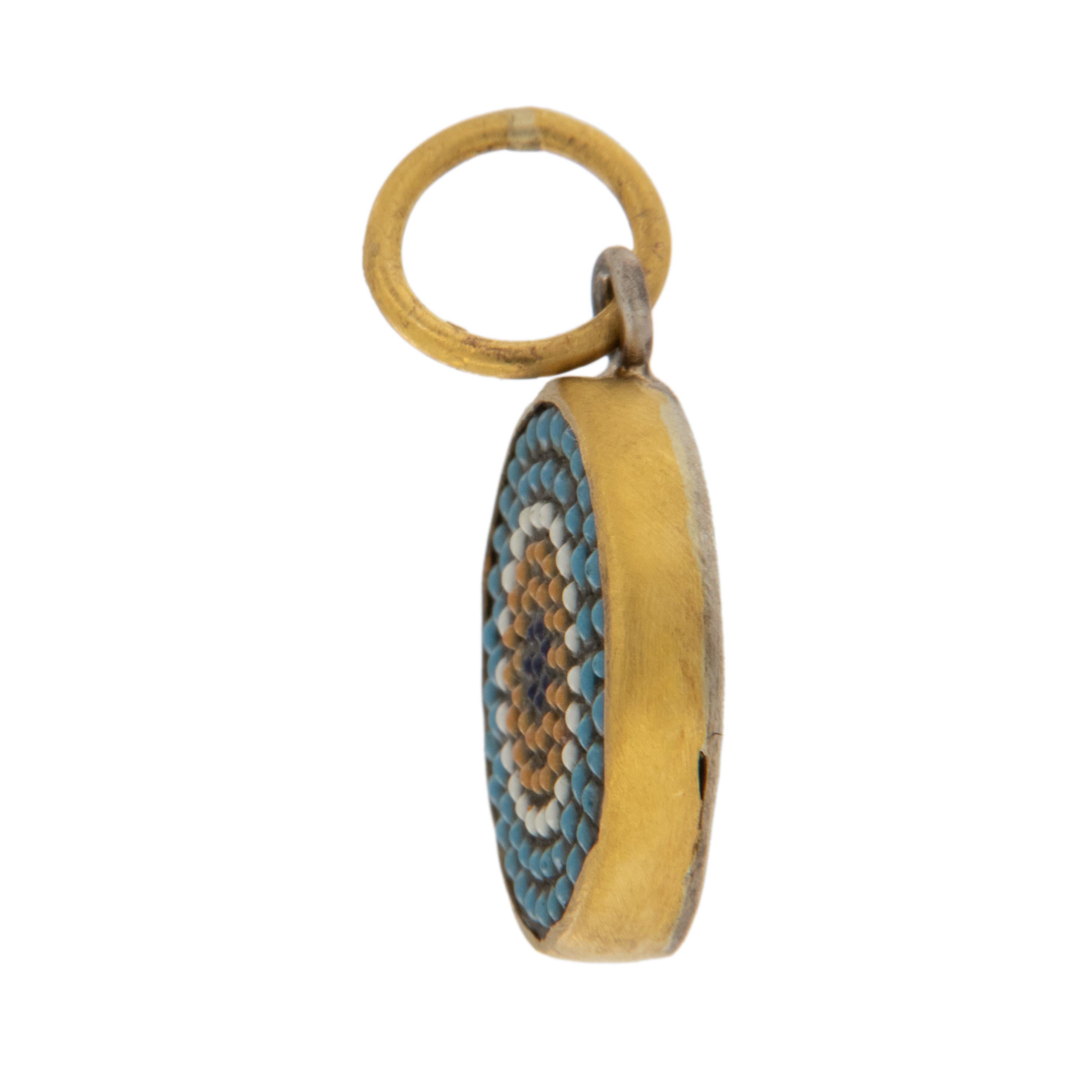 Pendentif breloque Evil Eye en or jaune 24 carats et argent avec micro-mosaïque Neuf - En vente à Troy, MI
