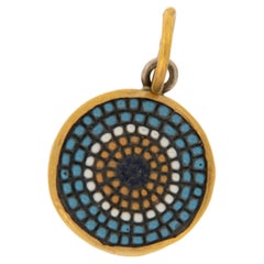 24 Karat Yellow Gold and Silver Micro Mosaic Evil Eye Charm Pendant