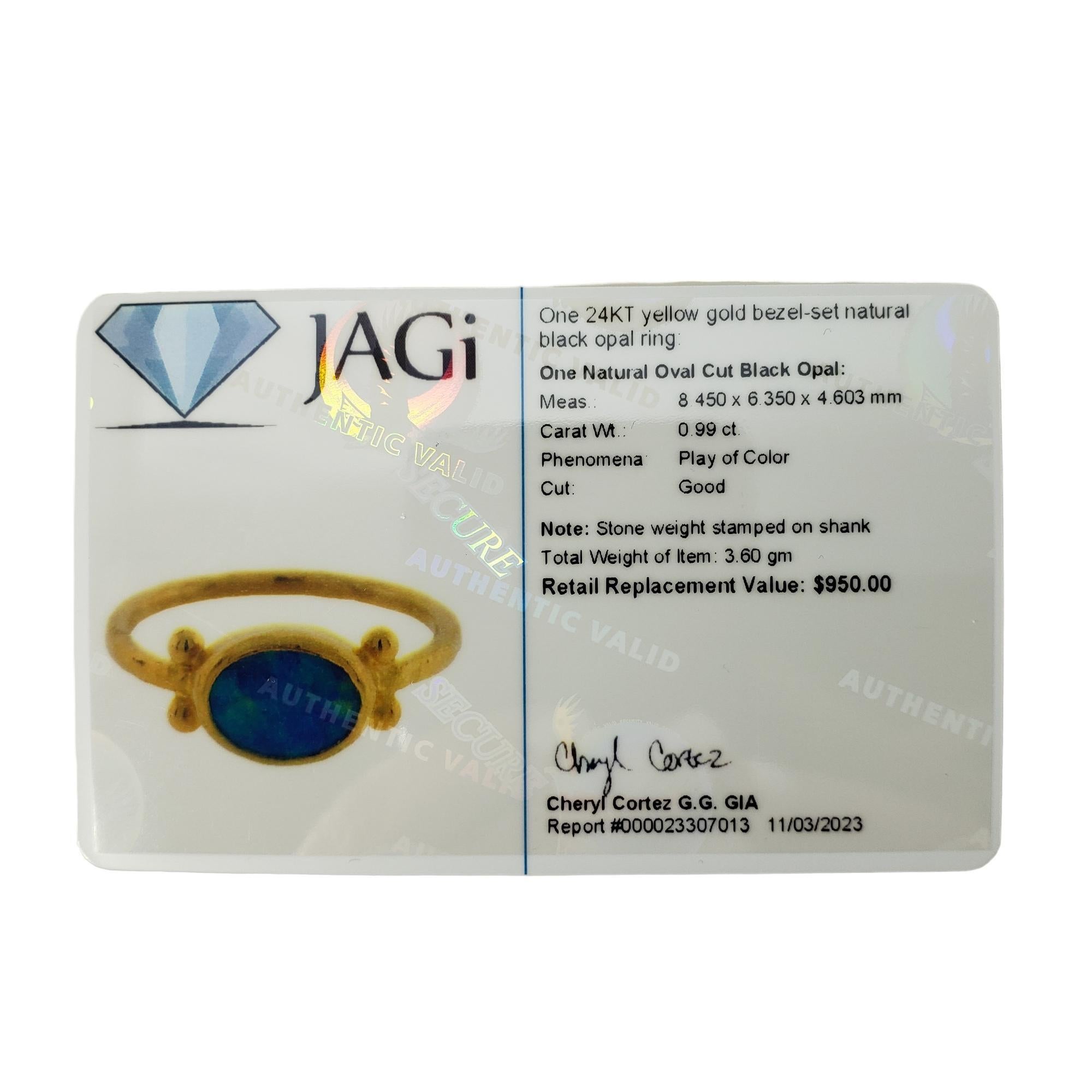 24 Karat Yellow Gold Black Opal Ring Size 7 #15907 4
