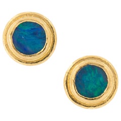 24 Karat Yellow Gold Cabochon Opal Stud Earrings