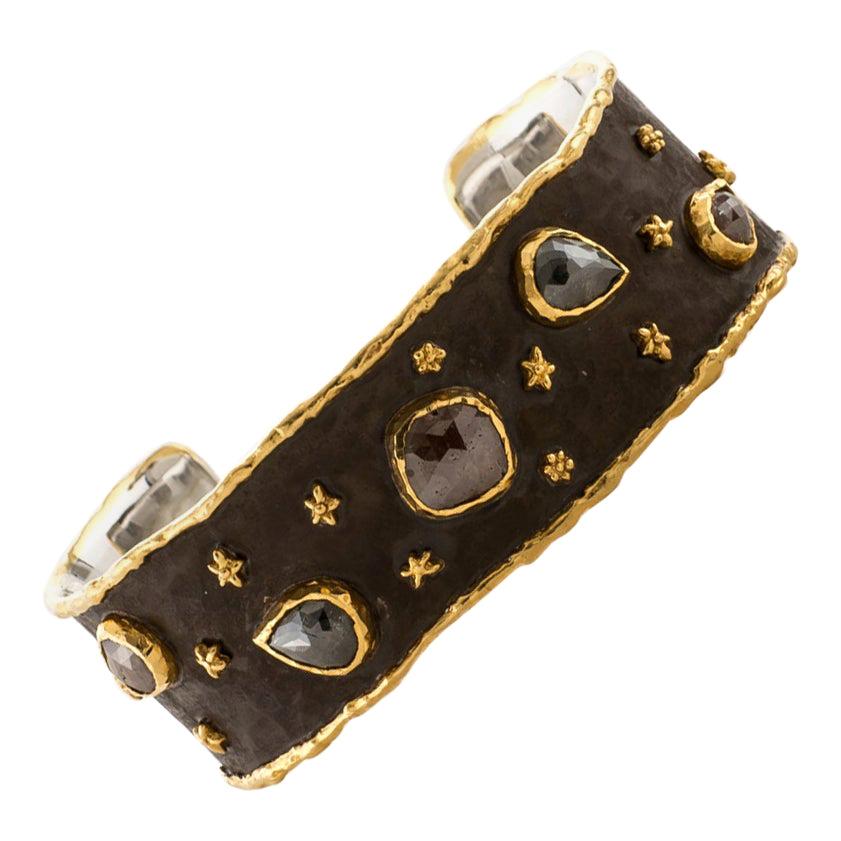 Victor Velyan Natural Colored Diamonds Cuff in 24K Yellow Gold  For Sale