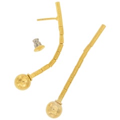 24 Karat Yellow Gold Diamond Segmented Drop Ball Earrings