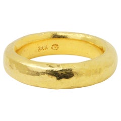 24 Karat Yellow Gold Hammer Finish Band Ring - Ring size 6