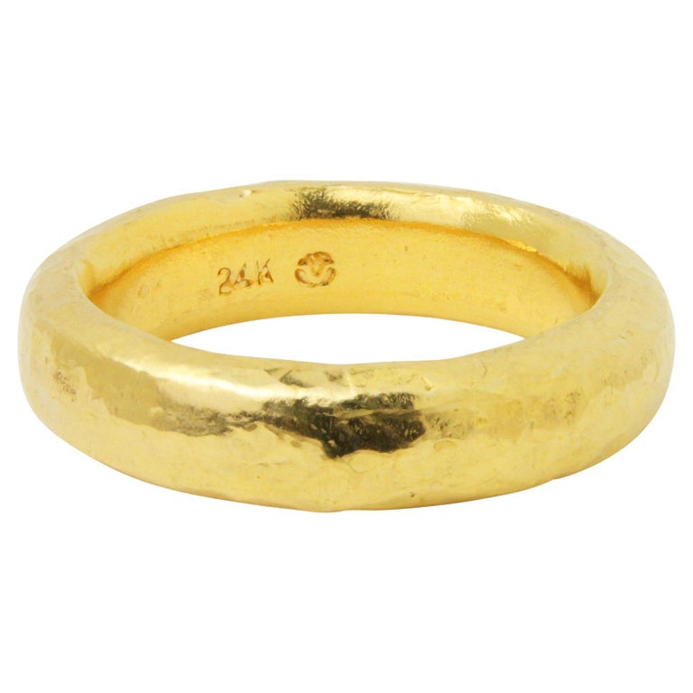 24 Karat Yellow Gold Hammer Finish Band Ring - Ring size 6 For Sale at ...