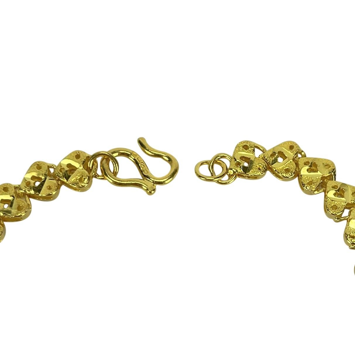 24 Karat Yellow Gold Pure Solid Diamond Cut Fancy Heart Link Bracelet 1
